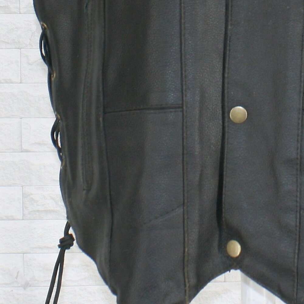 GENUINE LEATHER Vest Biker Moto Side Lace Up Streetwear Classic Men's Size 44 - Picture 6 of 16
